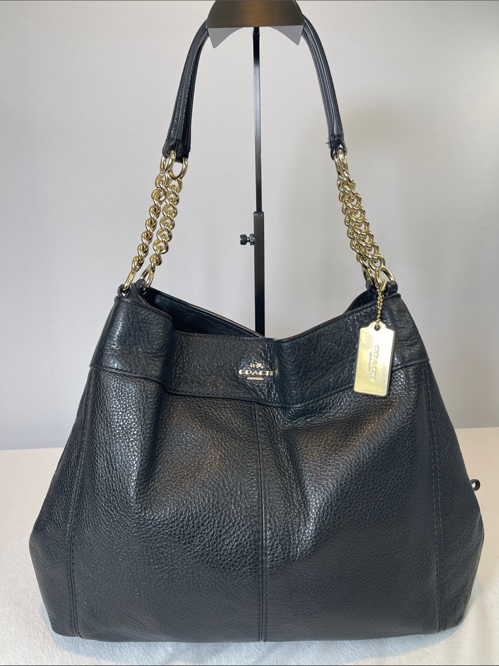 Coach H1792-F22210 Lexy Black Pebbled Leather Chain Shoulder Bag Gold Hardware